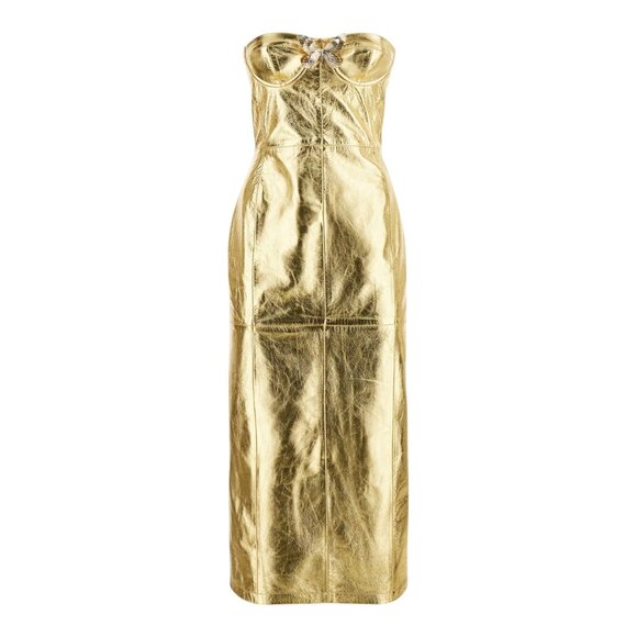Blumarine Strapless Midi Dress in Gold 42 New Womens Leather Strapless - Picture 11 of 16